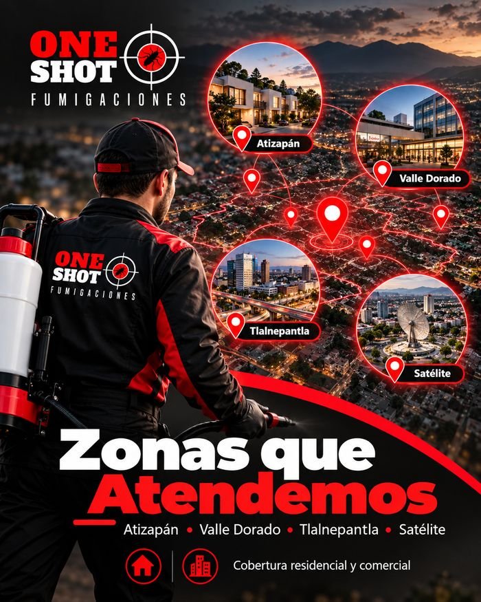 Zonas que atiende One Shot Fumigaciones en Atizapán, Valle Dorado, Tlalnepantla y Satélite